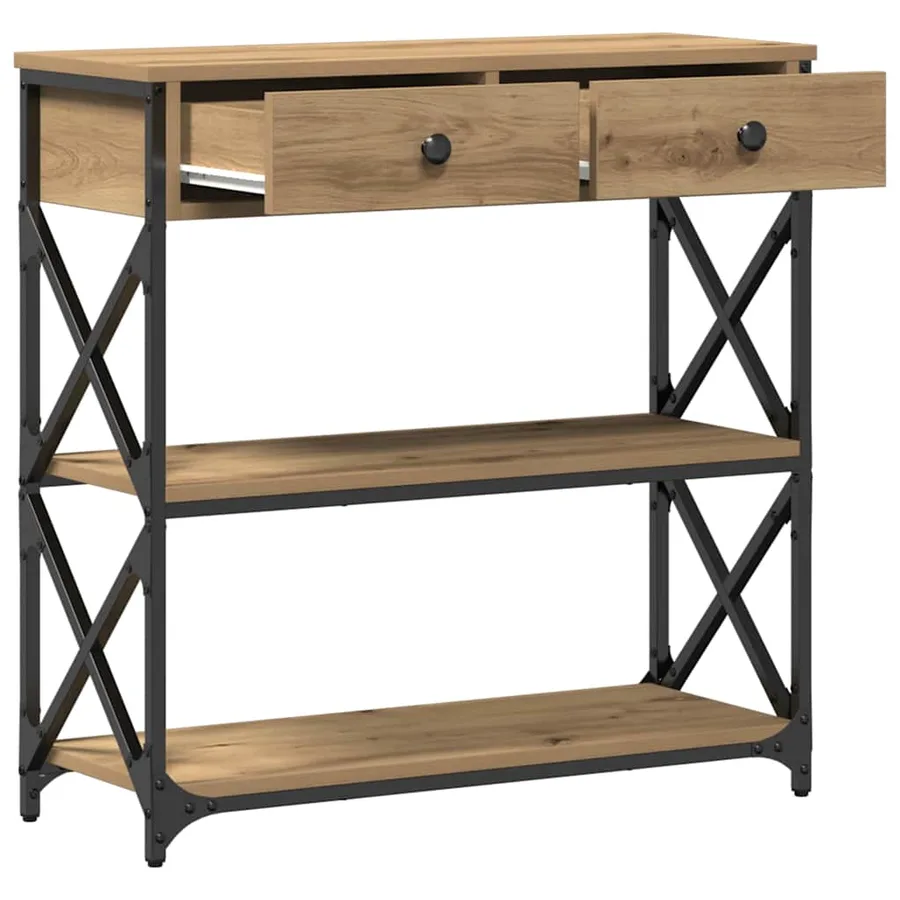 Table Console chêne artisanal 75 x 28 x 75 cm - 2