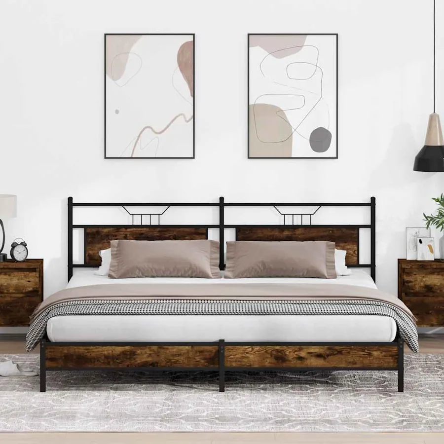 Cadre de lit en métal sans matelas chêne fumé 193x201 cm