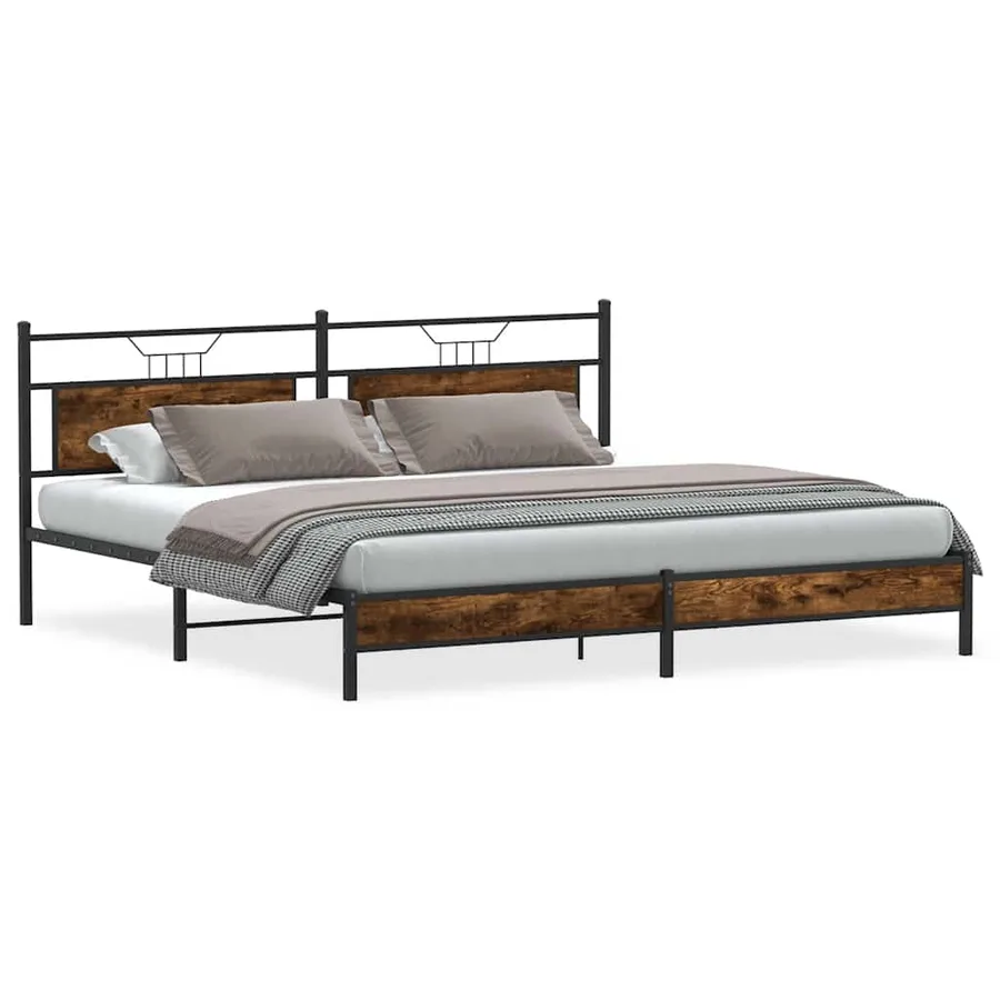 Cadre de lit en métal sans matelas chêne fumé 193x201 cm - 2