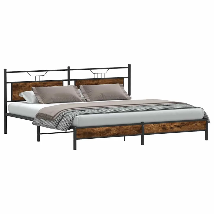 Cadre de lit en métal sans matelas chêne fumé 193x201 cm - 3