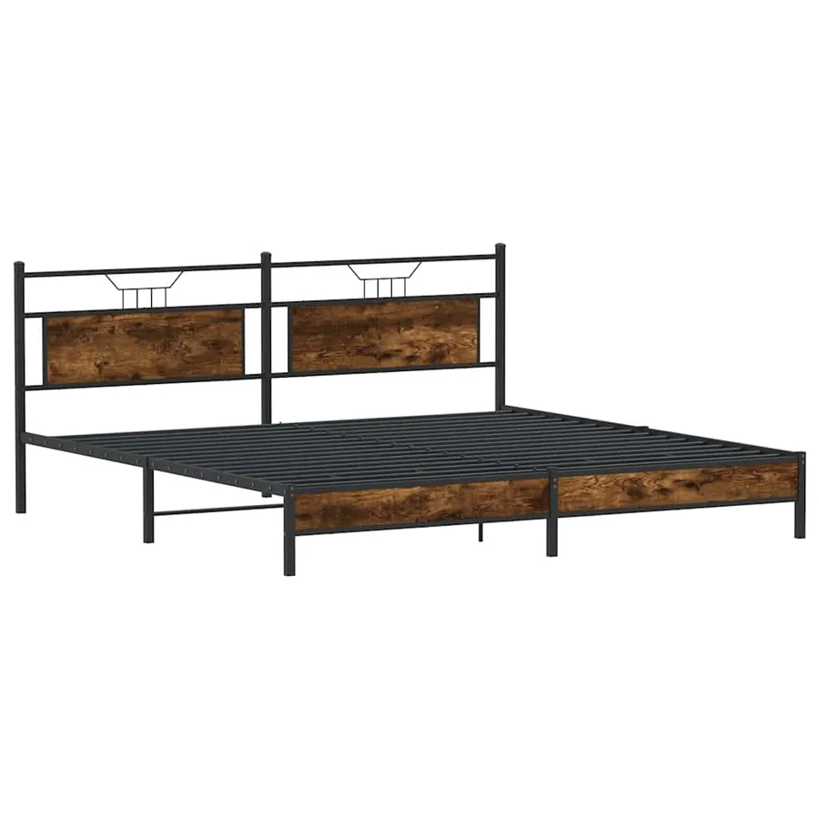 Cadre de lit en métal sans matelas chêne fumé 193x201 cm - 5