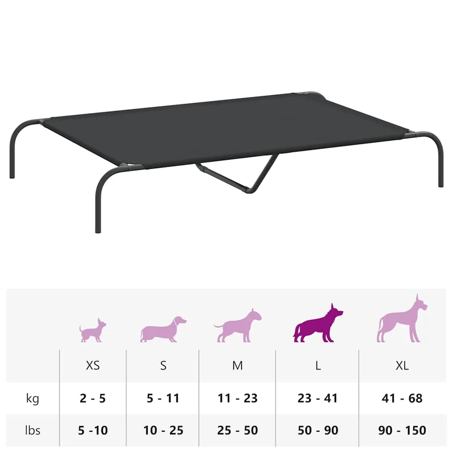 Lit surélevé pour chien noir 130x80x20 cm tissu oxford et acier - 9