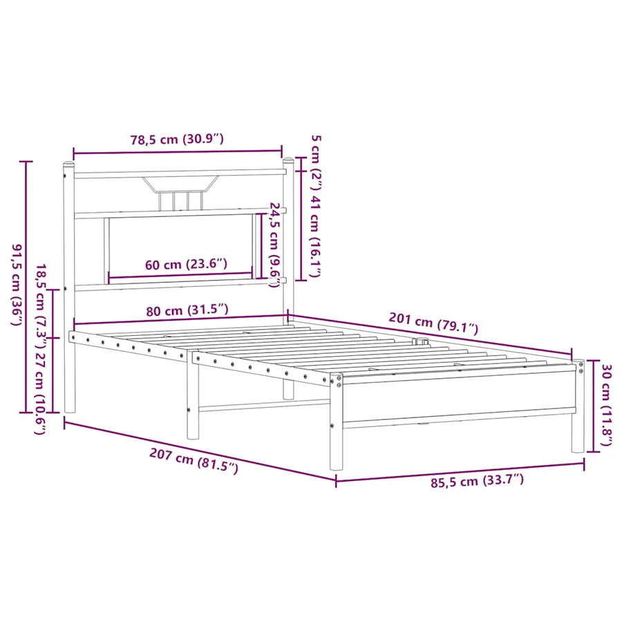 Cadre de lit sans matelas chêne sonoma 80x200 cm - 11