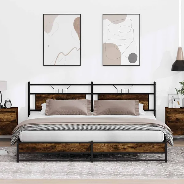 Cadre de lit en métal sans matelas chêne fumé 193x201 cm