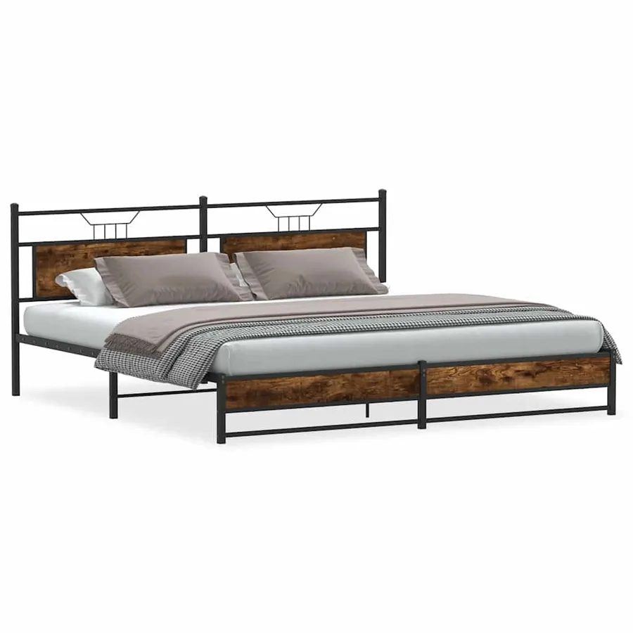 Cadre de lit en métal sans matelas chêne fumé 193x201 cm - 2
