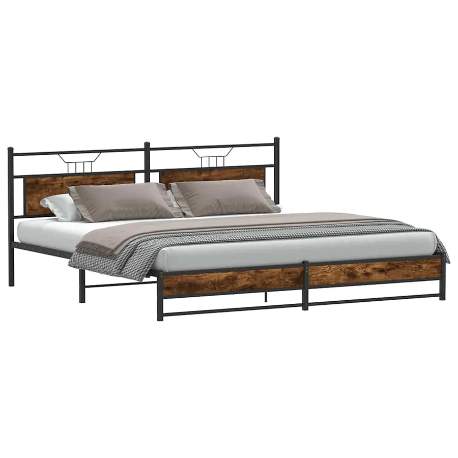 Cadre de lit en métal sans matelas chêne fumé 193x201 cm - 3