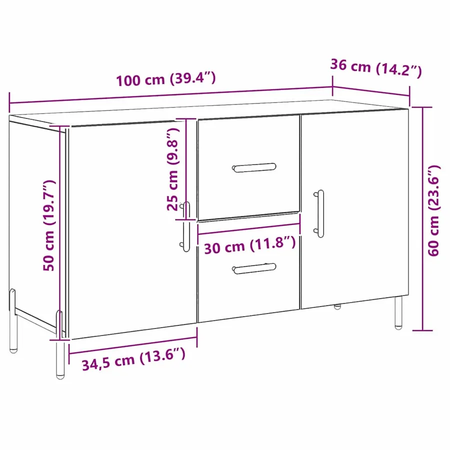 Buffet Chêne noir 100 x 36 x 60 cm Bois d'ingénierie - 12