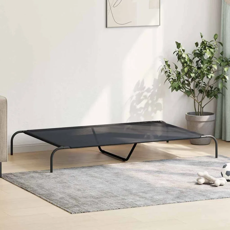 Lit surélevé pour chien noir 150x90x20 cm textilène et acier - 3