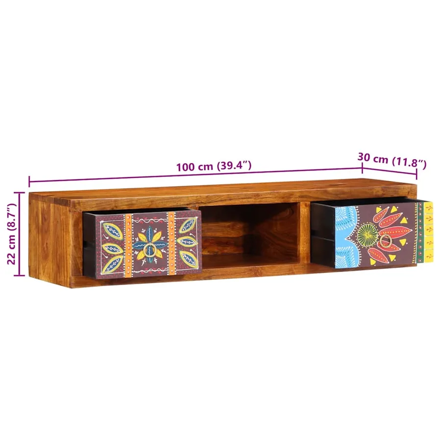 Meuble TV mural multicolore 100x30x22 bois massif d'acacia - 13