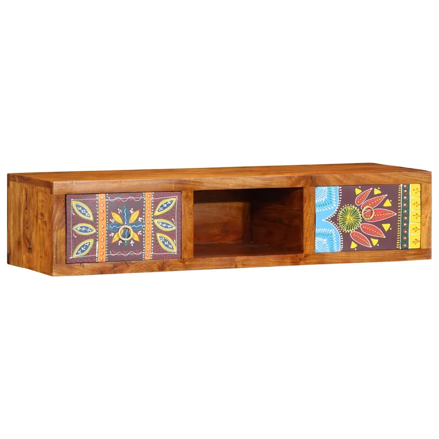 Meuble TV mural multicolore 100x30x22 bois massif d'acacia - 2