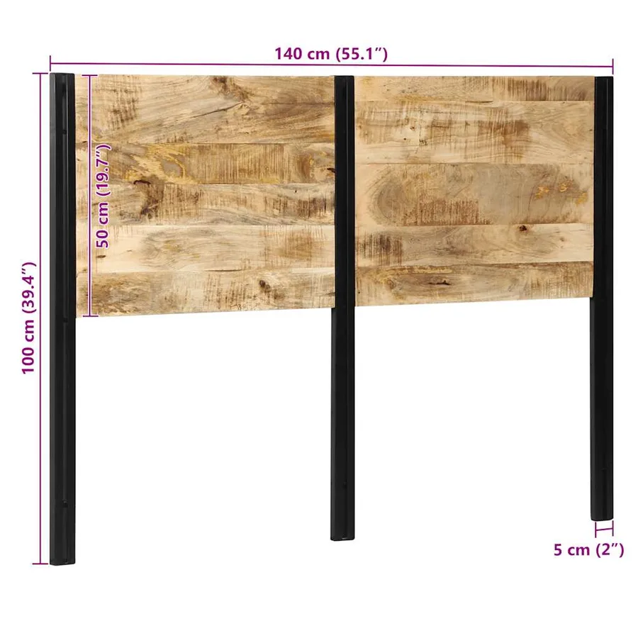 Tête de lit 140 cm bois massif manguier et fer - 10