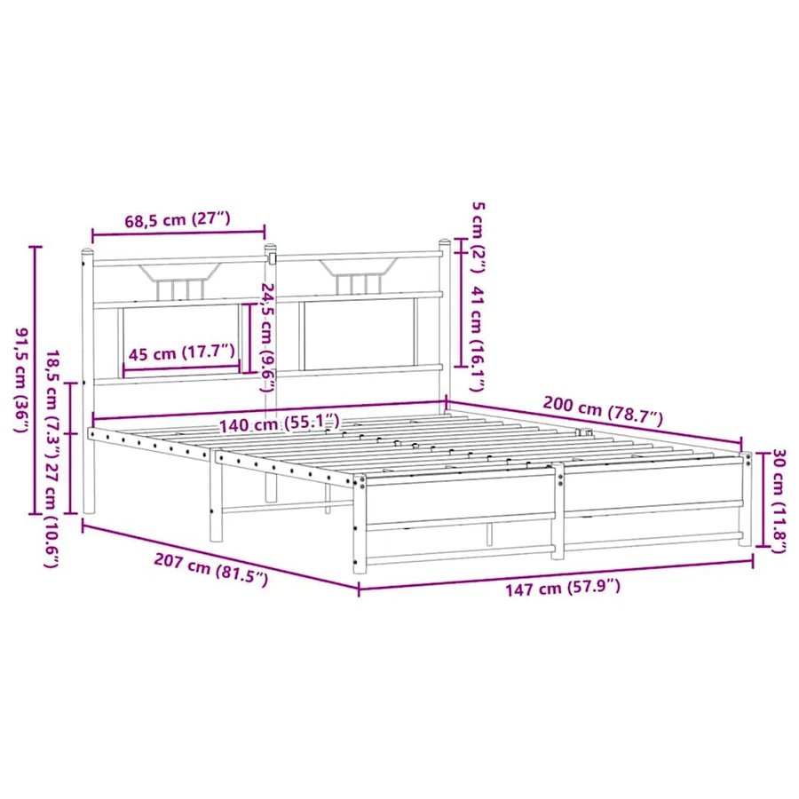 Cadre de lit sans matelas chêne sonoma 140x200 cm - 11