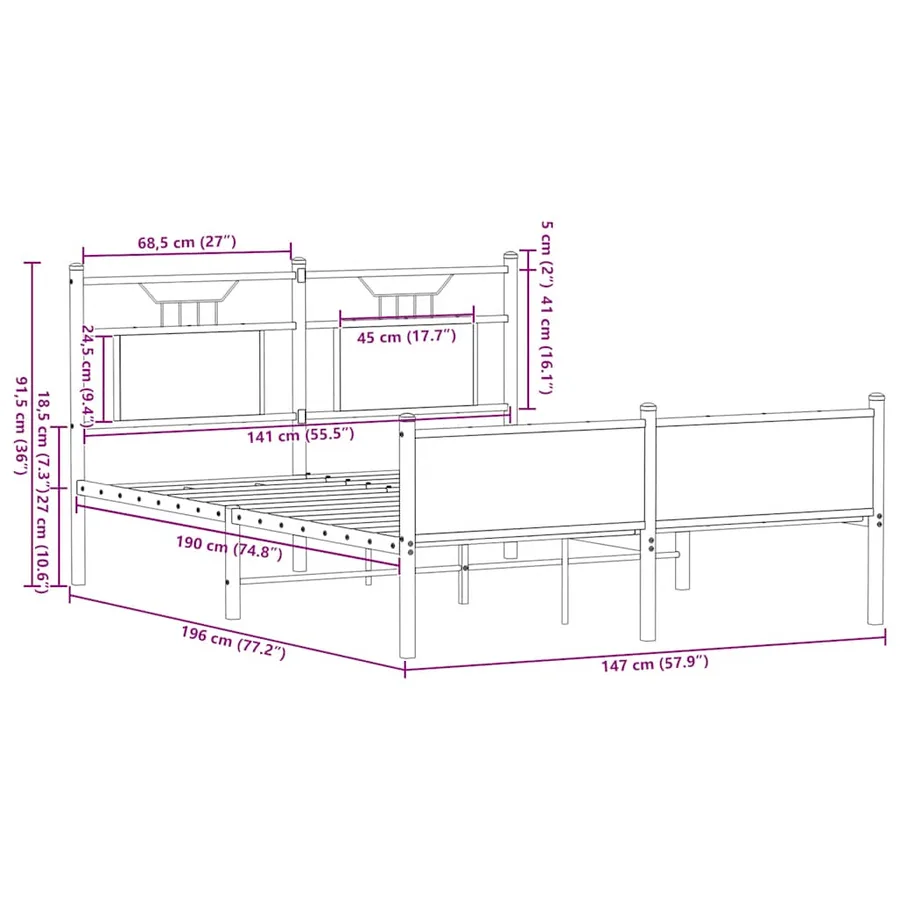 Cadre de lit sans matelas chêne sonoma 140x190 cm - 11