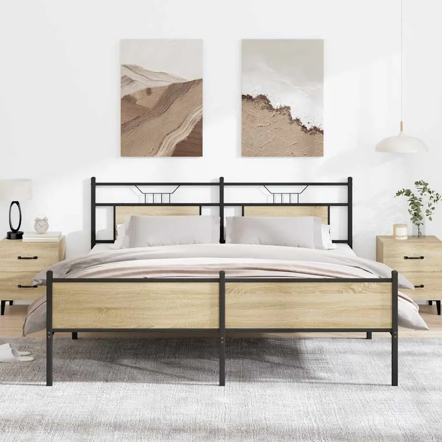 Cadre de lit en métal sans matelas chêne sonoma 183x213 cm