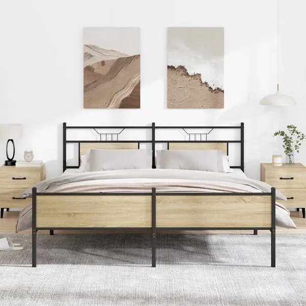 Cadre de lit en métal sans matelas chêne sonoma 183x213 cm