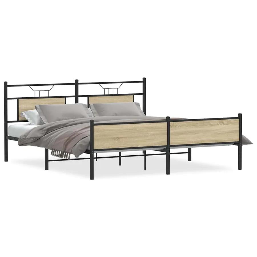 Cadre de lit en métal sans matelas chêne sonoma 183x213 cm - 2