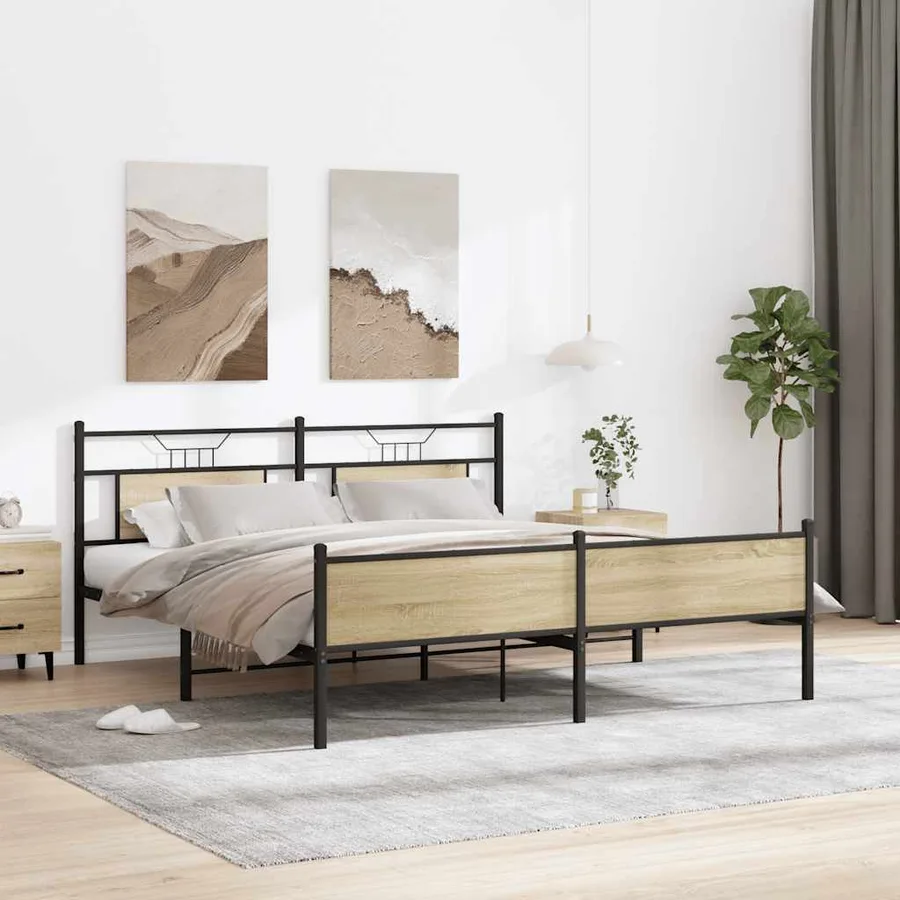 Cadre de lit en métal sans matelas chêne sonoma 183x213 cm - 4