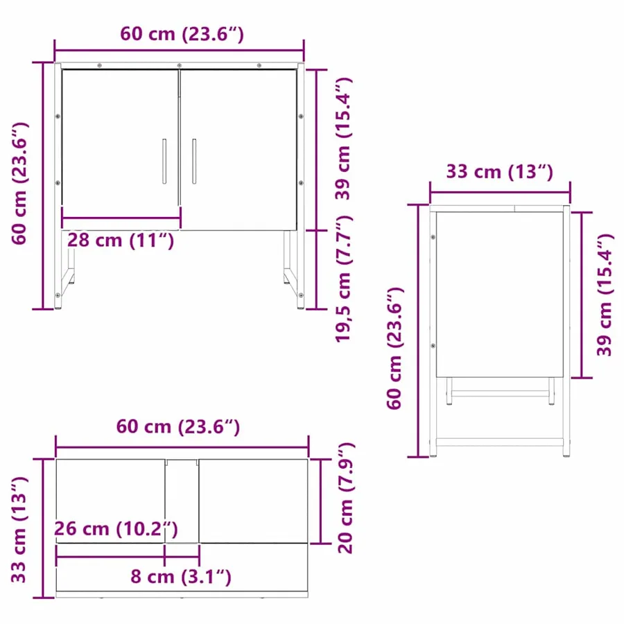 Meuble de Lavabo de Salle de Bain Chêne noir 60 x 30 x 60 cm - 13