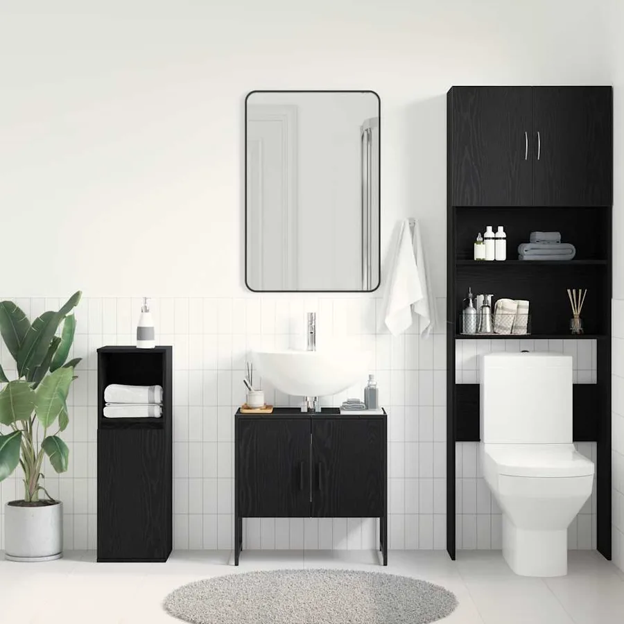 Meuble de Lavabo de Salle de Bain Chêne noir 60 x 30 x 60 cm - 4
