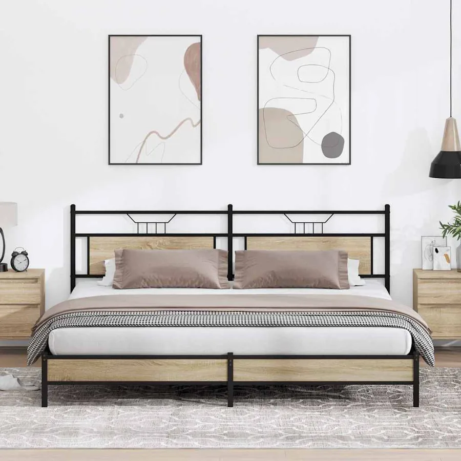 Cadre de lit en métal sans matelas chêne sonoma 193x201 cm