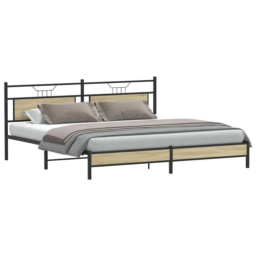 Cadre de lit en métal sans matelas chêne sonoma 193x201 cm - 3