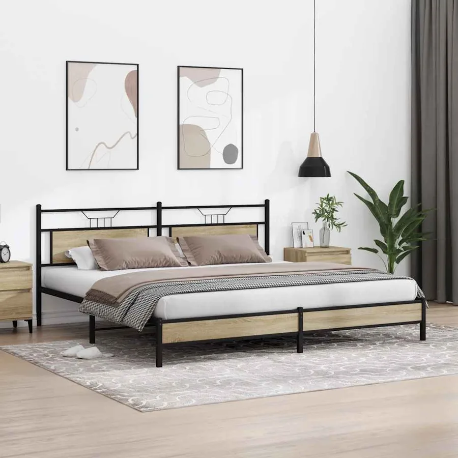 Cadre de lit en métal sans matelas chêne sonoma 193x201 cm - 4