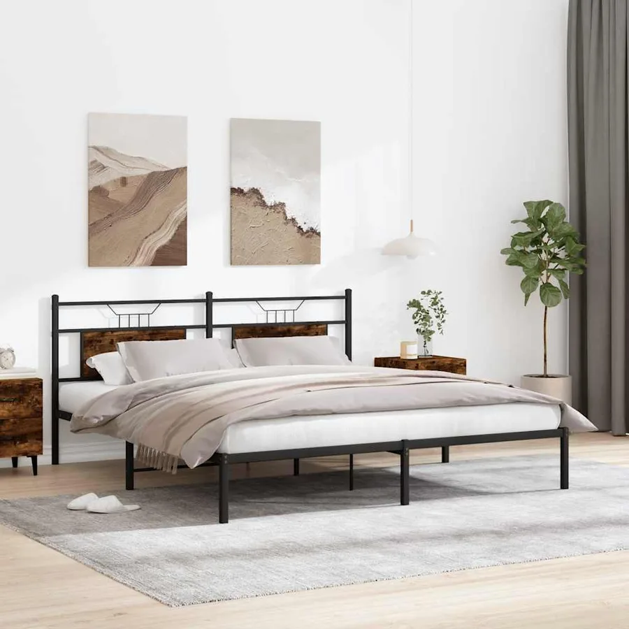 Cadre de lit sans matelas chêne fumé 183x213 cm bois ingénierie - 4