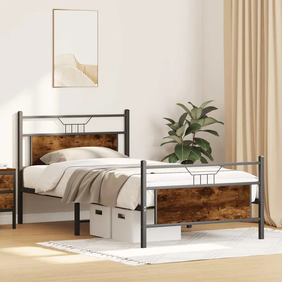 Cadre de lit sans matelas chêne fumé 100x190 cm bois ingénierie - 4