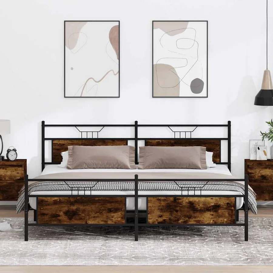 Cadre de lit en métal sans matelas chêne fumé 200x200 cm