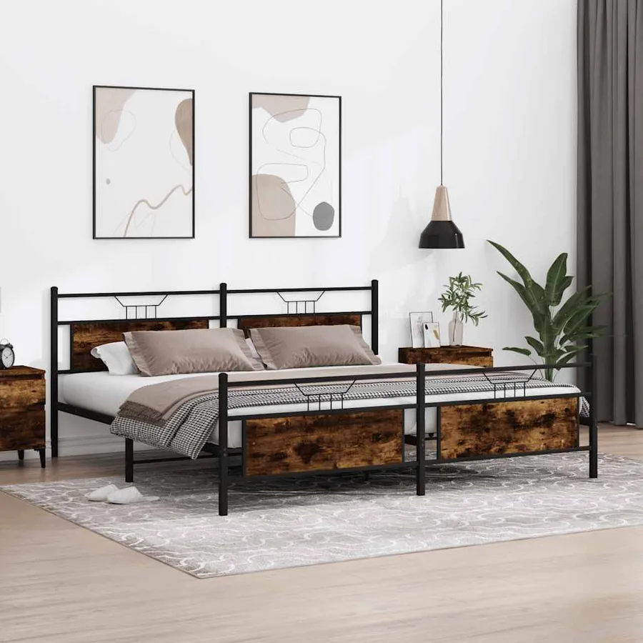 Cadre de lit en métal sans matelas chêne fumé 200x200 cm - 4