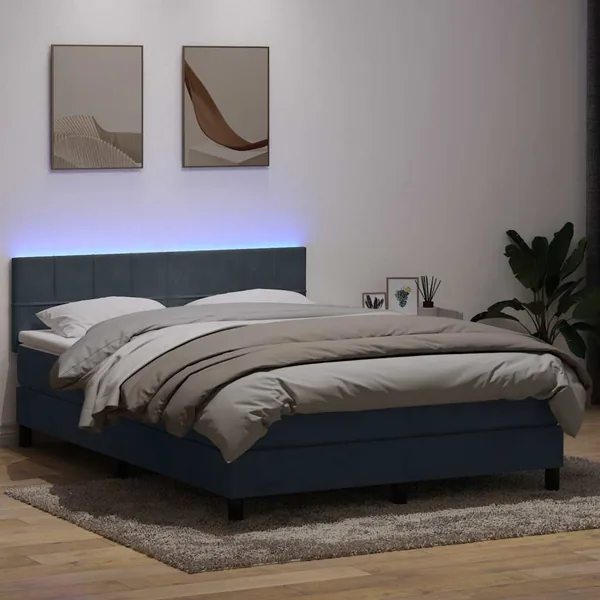 Sommier à lattes de lit et matelas et LED gris foncé 160x210cm velours