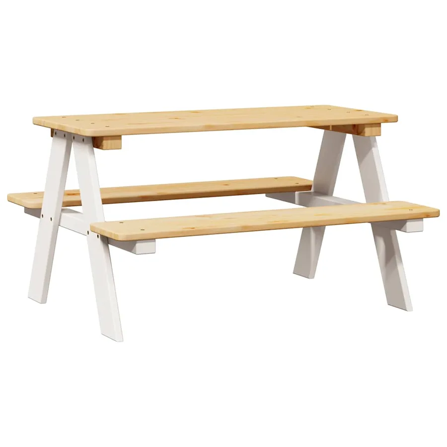 Table et bancs pour enfants IRUN blanc 90x79,5x50cm bois massif - 2