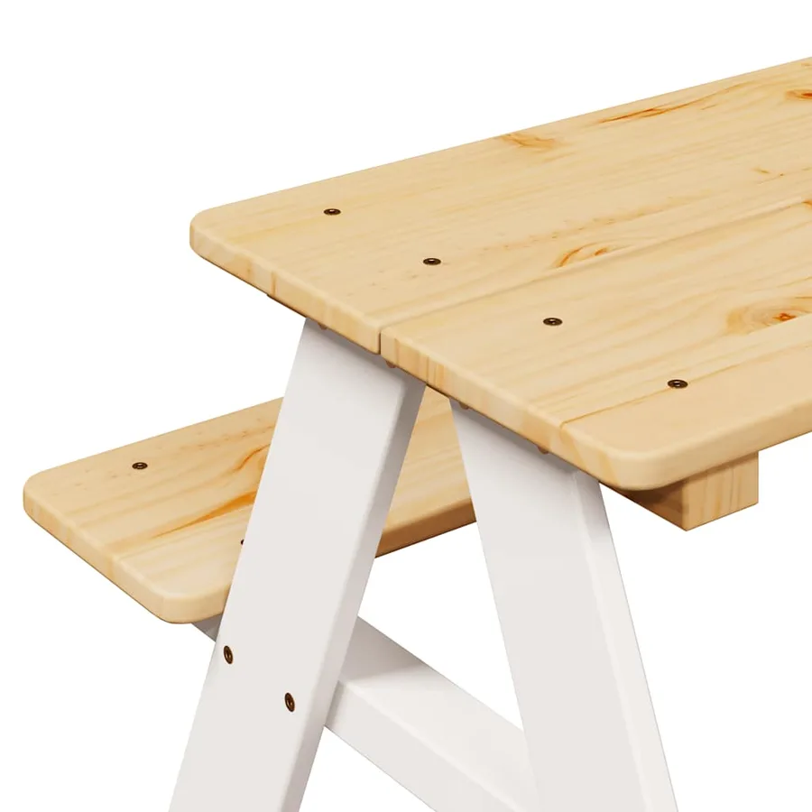 Table et bancs pour enfants IRUN blanc 90x79,5x50cm bois massif - 7