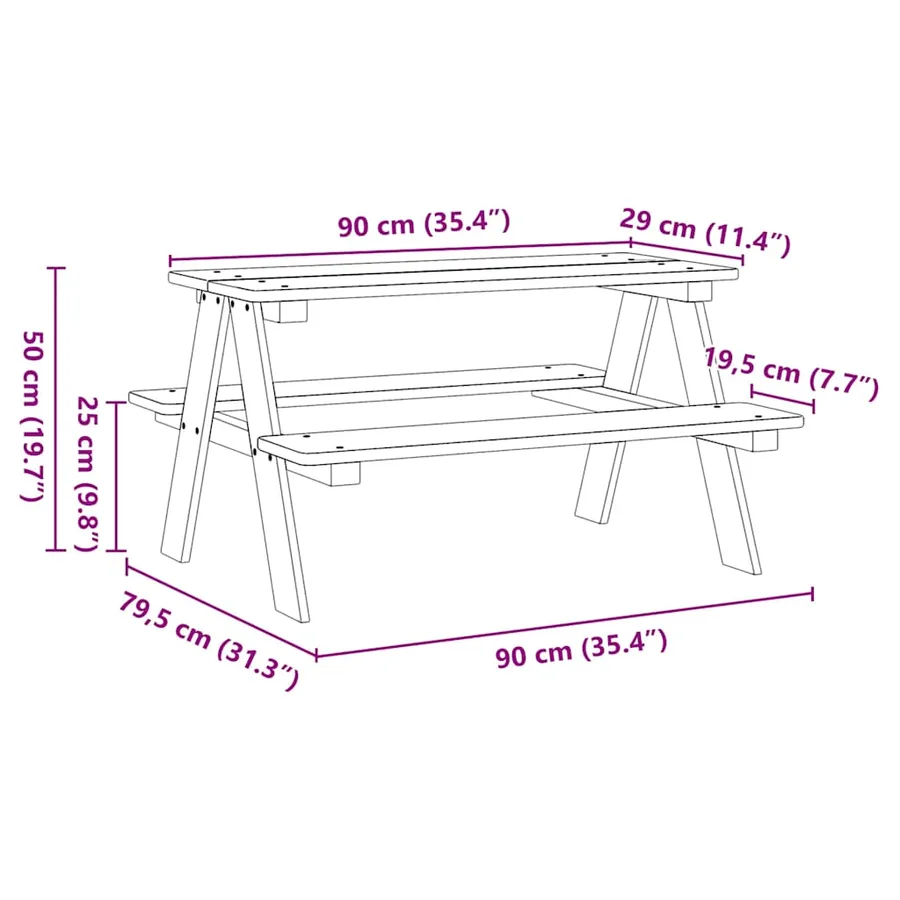 Table et bancs pour enfants IRUN blanc 90x79,5x50cm bois massif - 8