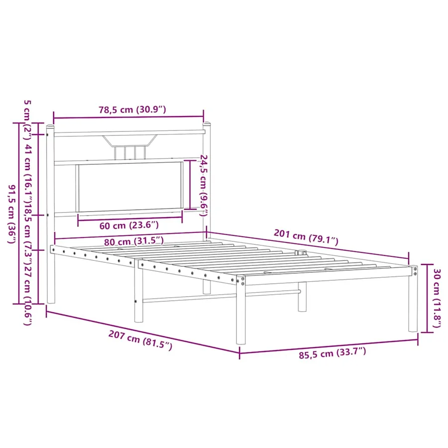 Cadre de lit sans matelas chêne sonoma 80x200 cm - 11