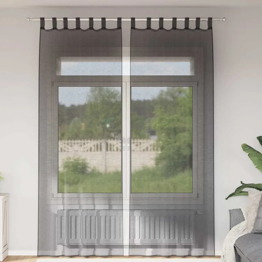 Rideaux en voile avec passants 2 pcs noir