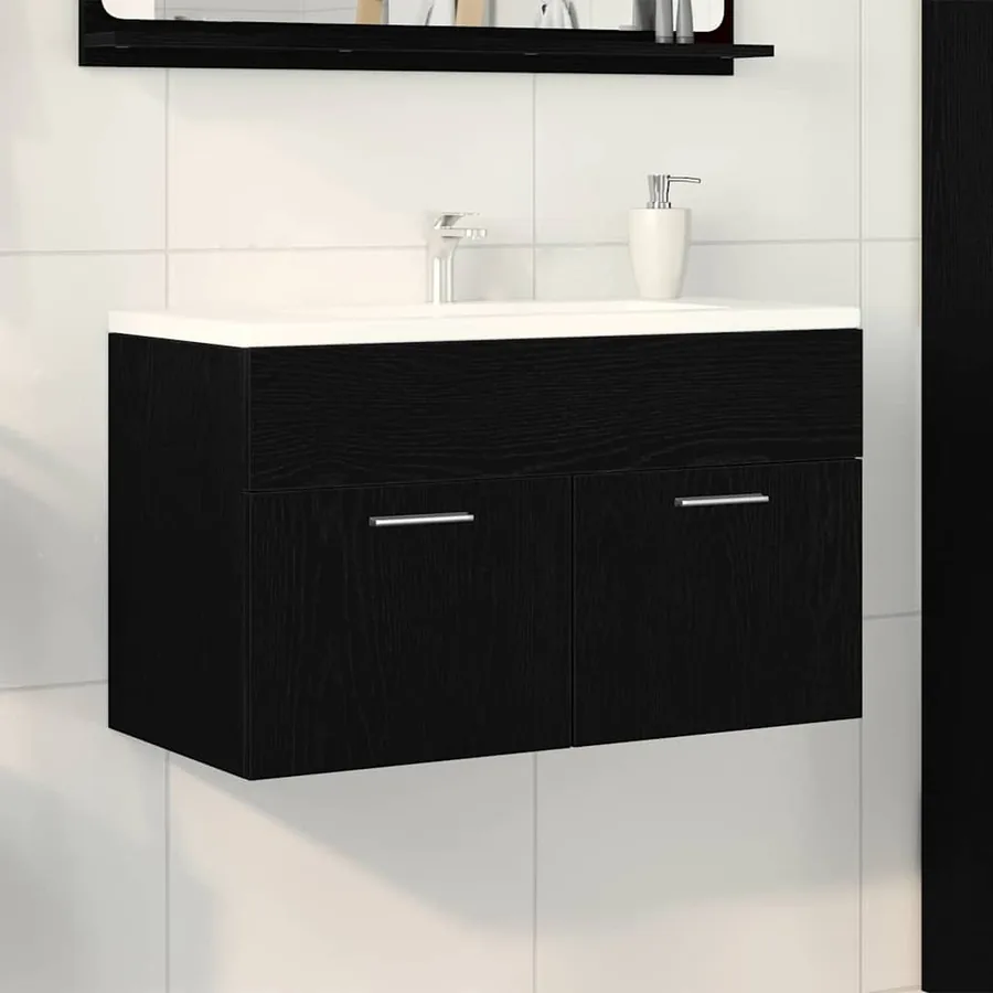 Armoire d'évier avec stockage Chêne noir Bois d'ingénierie