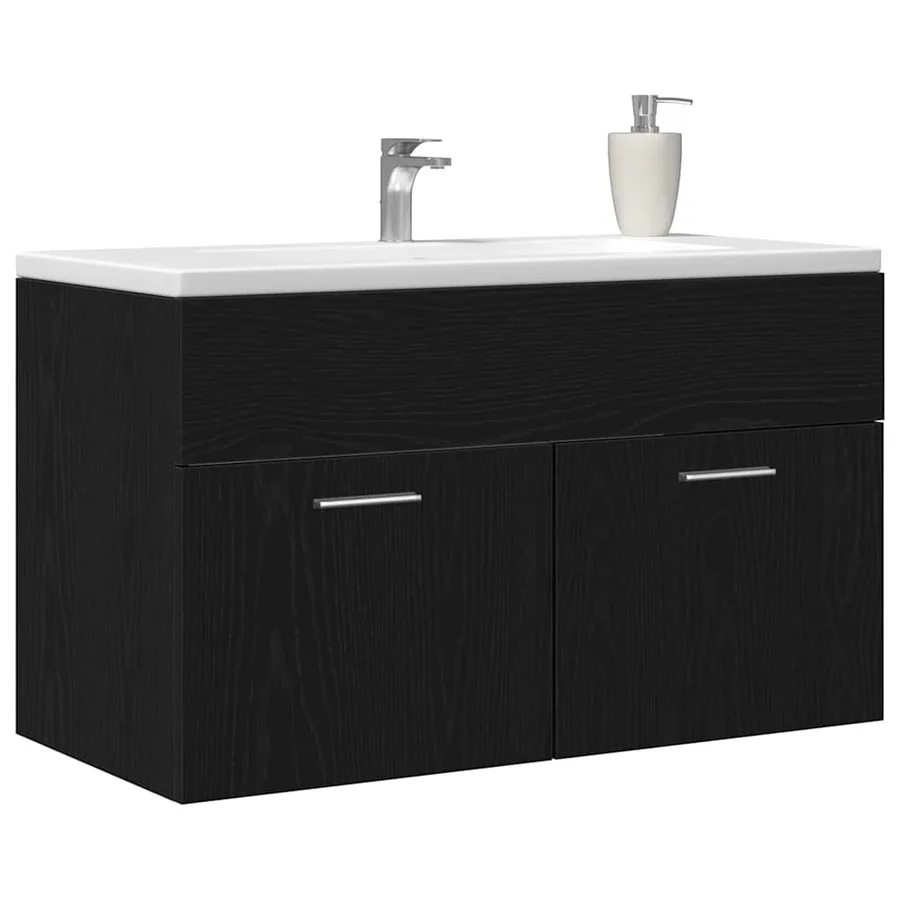Armoire d'évier avec stockage Chêne noir Bois d'ingénierie - 3