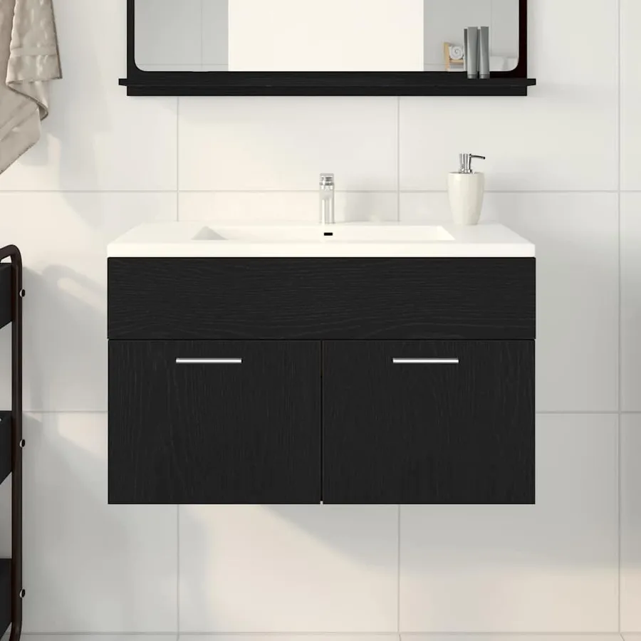 Armoire d'évier avec stockage Chêne noir Bois d'ingénierie - 4