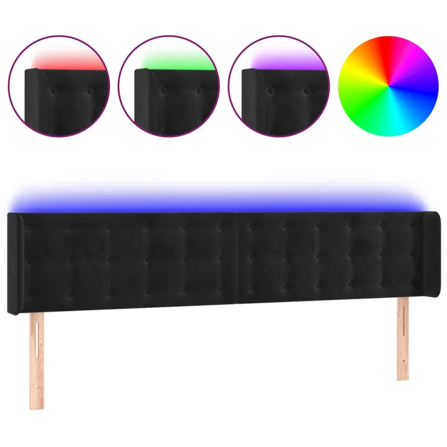 Tête de lit à LED Noir 183x16x78/88 cm Velours - 2