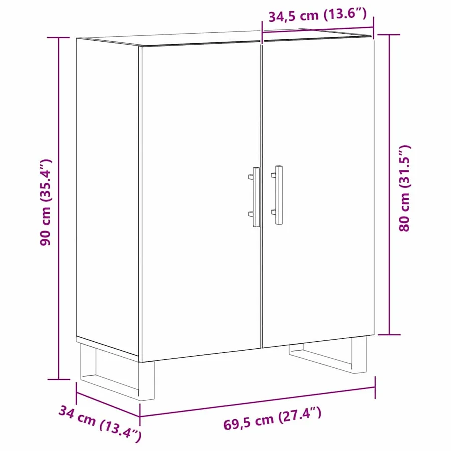 Buffet Chêne noir 69,5 x 34 x 90 cm Bois d'ingénierie - 11
