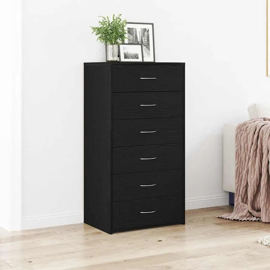 Buffet avec 6 tiroirs Chêne noir 50x34x96 cm Bois d'ingénierie