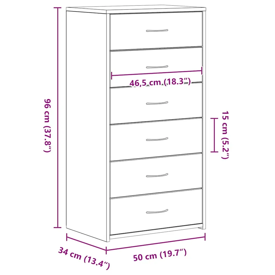 Buffet avec 6 tiroirs Chêne noir 50x34x96 cm Bois d'ingénierie - 12
