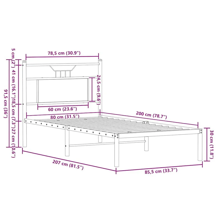 Cadre de lit sans matelas chêne marron 80x200cm bois ingénierie - 11