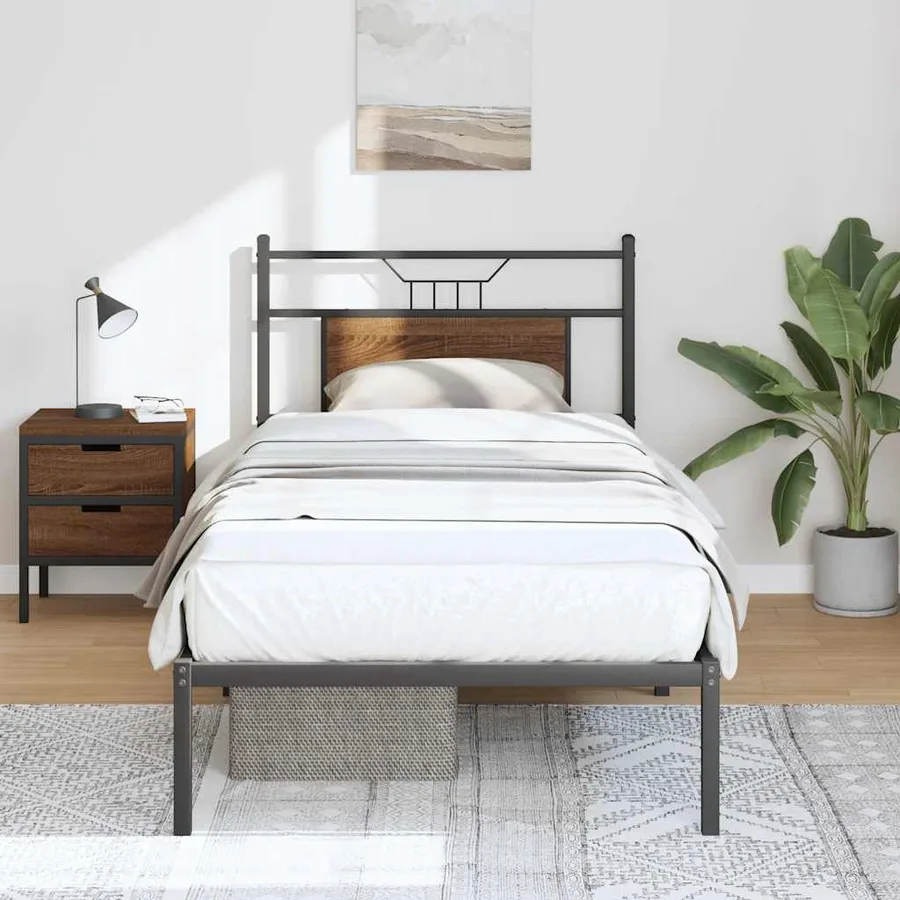 Cadre de lit sans matelas chêne marron 80x200cm bois ingénierie - 4