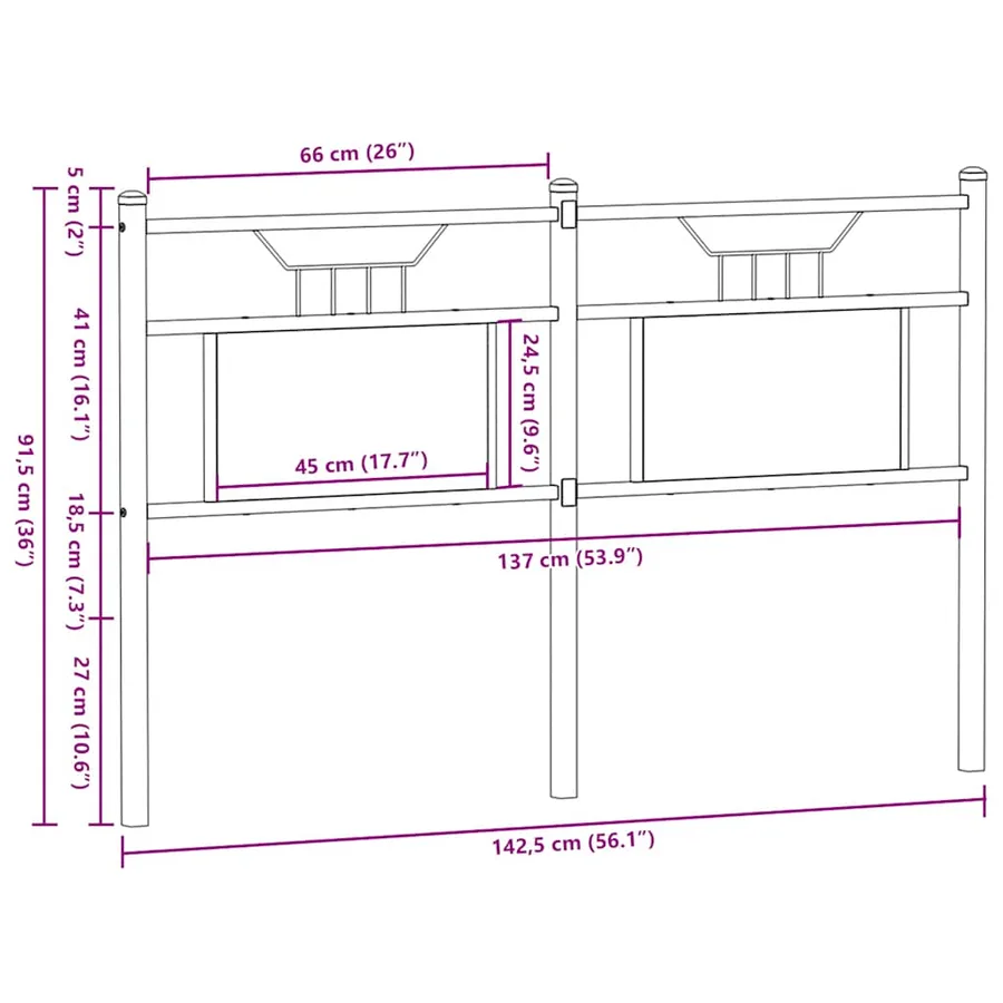 Tête de lit de remplacement chêne sonoma 137 cm bois d'ingénierie et acier - 8