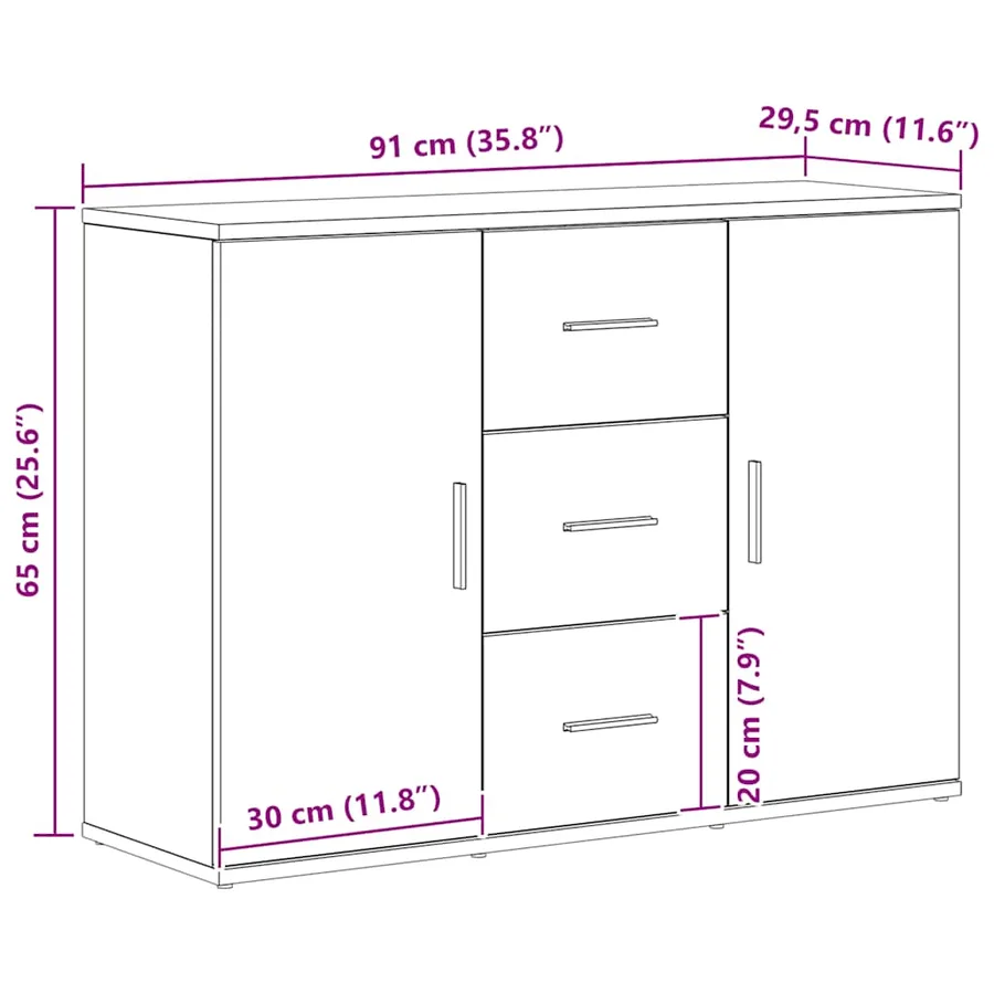 Buffet chêne noir 91x29,5x65 cm bois d'ingénierie - 11