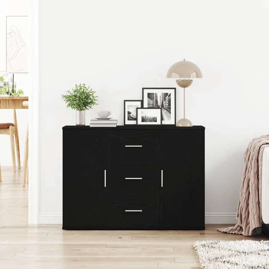 Buffet chêne noir 91x29,5x65 cm bois d'ingénierie - 3