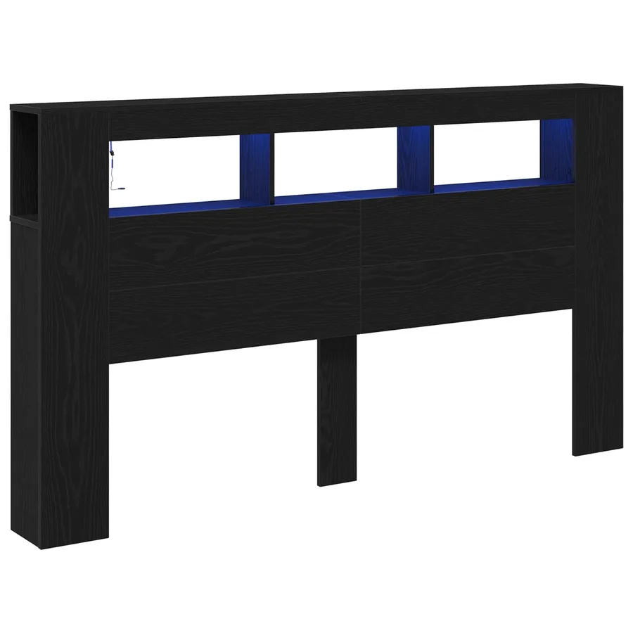 Tête de lit LED avec étagère Chêne noir 180 x 18,5 x 103,5 cm - 2