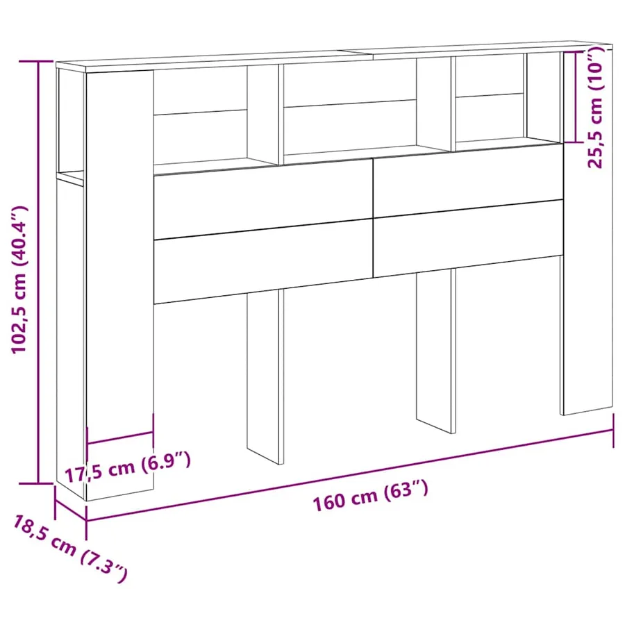 Cabinet de Tête de Lit Chêne noir Bois d'ingénierie - 12